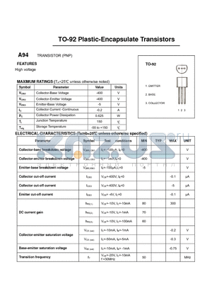 A94 datasheet - TO-92 Plastic-Encapsulate Transistors
