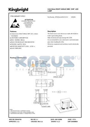 APEKA4030VGC/A-F01 datasheet - 4.0x3.0mm RIGHT ANGLE SMD CHIP LED LAMP