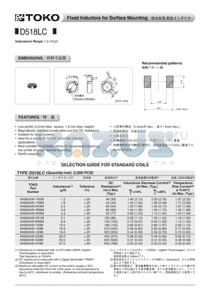 A960AW-1R2M datasheet - Fixed Inductors for Surface Mounting