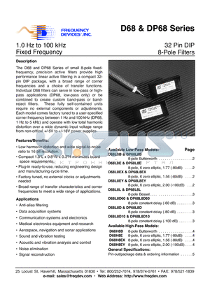 D68H8EX-849HZ datasheet - 32 Pin DIP 8-Pole Filters