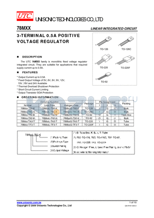 78MXX-TF3-T datasheet - 3-TERMINAL 0.5A POSITIVE VOLTAGE REGULATOR