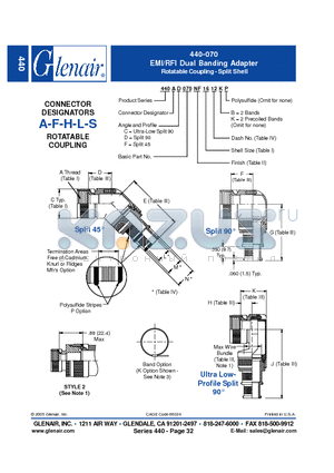 440FD070M10 datasheet - EMI/RFI Dual Banding Adapter Rotatable Coupling - Split Shell