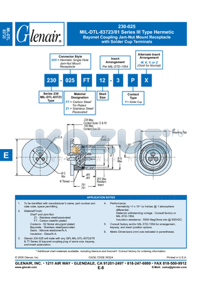 230-025FT14-3PW datasheet - Bayonet Coupling Jam-Nut Mount Receptacle