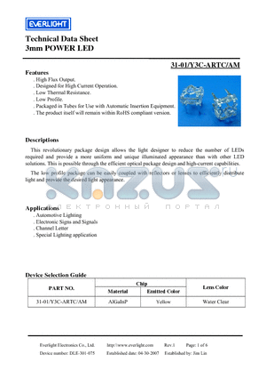 31-01/Y3C-ARTC/AM datasheet - 3mm POWER LED