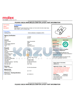 AA-1147T datasheet - Flag Krimptite Quick Disconnect, Female, for 18-22 (0.80-0.35) Wire, Mylar TapeTab 4.75mm (.187