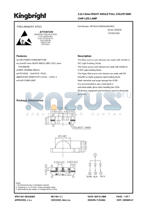 APFA3210PBAVGASURKC datasheet - 3.2x1.0mm RIGHT ANGLE FULL COLOR SMD CHIP LED LAMP