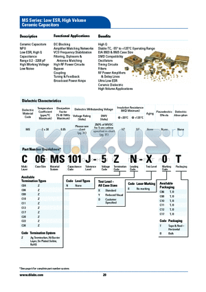C06MS101J-5ZN-XOT datasheet - MS Series: Low ESR, High Volume Ceramic Capacitors