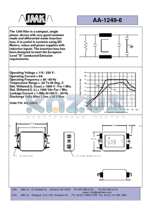 AA-1249-6 datasheet - compact, single phase, device with very good common mode and differential mode insertion loss