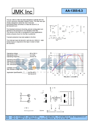 AA-1355-6.3 datasheet - The AA-1355-6.3 filter has been designed to operate with the VICOR Harmonic Attenuator Module (HAM).