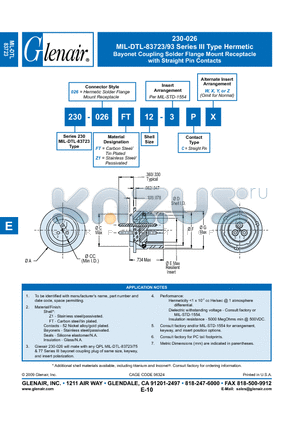 230-026FT10-3PY datasheet - Bayonet Coupling Solder Flange Mount Receptacle