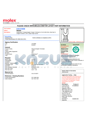 AA-215-06XT datasheet - InsulKrimp Flanged Spade Tongue Terminal for 18-22 AWG Wire, Stud Size 6Length 19.84mm (.781