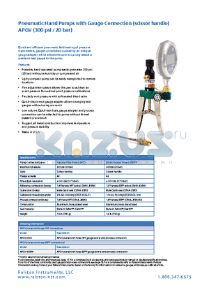 APGV datasheet - Pneumatic Hand Pumps with Gauge Connection