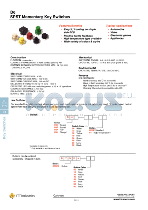 D6L10 datasheet - SPST Momentary Key Switches