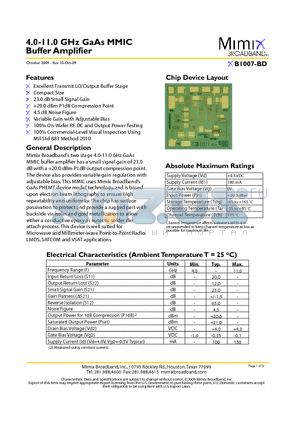 B1007-BD datasheet - 4.0-11.0 GHz GaAs MMIC