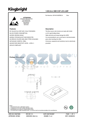 APHHS1005PBC/A datasheet - 1.0X0.5mm SMD CHIP LED LAMP
