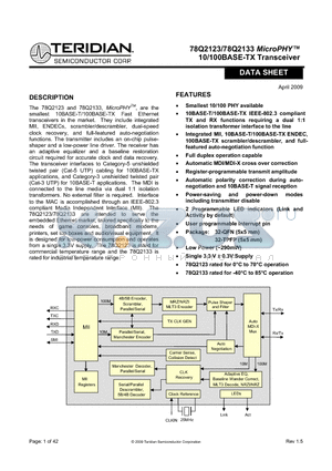 78Q2123 datasheet - 10/100BASE-TX Transceiver