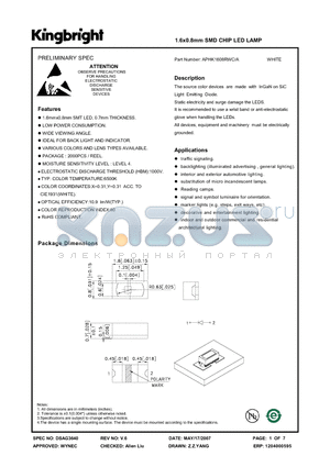 APHK1608RWC/A datasheet - 1.6x0.8mm SMD CHIP LED LAMP