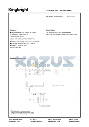 APHK1608SURC datasheet - 1.6x0.8mm SMD CHIP LED LAMP