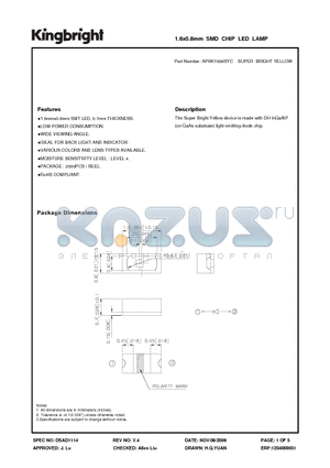 APHK1608SYC datasheet - 1.6x0.8mm SMD CHIP LED LAMP