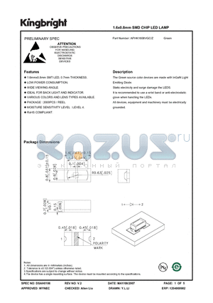 APHK1608VGC-Z datasheet - 1.6x0.8mm SMD CHIP LED LAMP