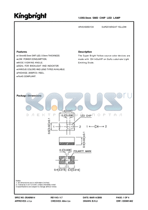 APHS1005SYCK datasheet - 1.0X0.5mm SMD CHIP LED LAMP