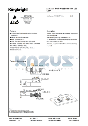 APJA2107PBC/A datasheet - 2.1x0.7mm RIGHT ANGLE SMD CHIP LED LAMP
