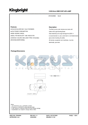 APK3020MBC datasheet - 3.0 X 2.0 mm SMD CHIP LED LAMP