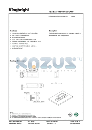 APK3216CGCK-F01 datasheet - 3.2x1.6 mm SMD CHIP LED LAMP