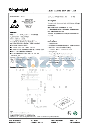 APK3216RWC/A-F01 datasheet - 3.2x1.6 mm SMD CHIP LED LAMP