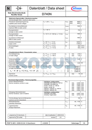 D740N datasheet - Netz-Gleichrichterdiode Rectifier Diode