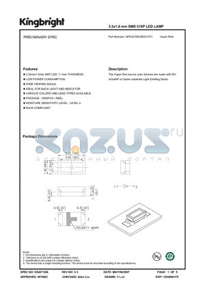 APK3216SURCK-F01 datasheet - 3.2x1.6 mm SMD CHIP LED LAMP