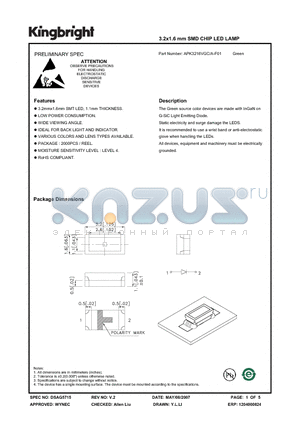 APK3216VGC/A-F01 datasheet - 3.2x1.6 mm SMD CHIP LED LAMP