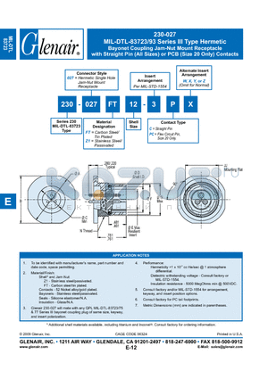 230-027FT16-3CX datasheet - Bayonet Coupling Jam-Nut Mount Receptacle