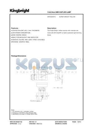 APK3520SYC datasheet - 3.5x2.0mm SMD CHIP LED LAMP