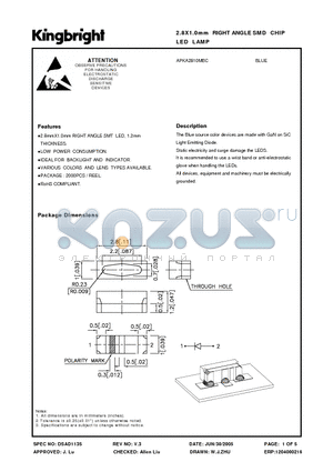APKA2810MBC datasheet - 2.8X1.0mm RIGHT ANGLE SMD CHIP LED LAMP