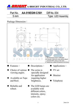 AA-519EGW-C-501 datasheet - LED Assembly