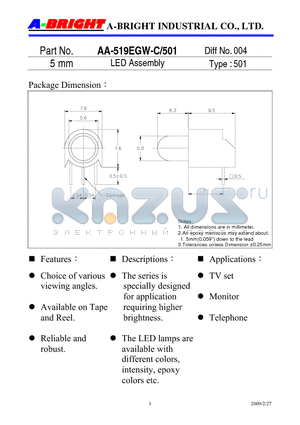 AA-519EGW-C-501_09 datasheet - 5 mm LED Assembly