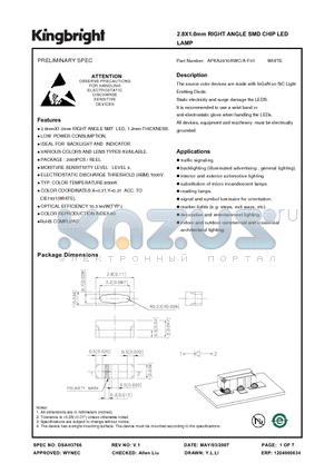 APKA2810RWC-A-F01 datasheet - 2.8X1.0mm RIGHT ANGLE SMD CHIP LED LAMP