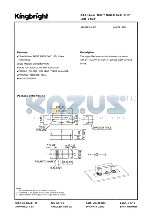 APKA2810SURC datasheet - 2.8X1.0mm RIGHT ANGLE SMD CHIP LED LAMP