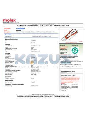 AA-5271 datasheet - Avikrimp Fully Insulated Quick Disconnect, Female, for 18-22 AWG Wire, Box