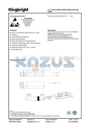 APKA4110QBC-D-F01 datasheet - 4.1 x 1.0mm RIGHT ANGLE SMD CHIP LED LAMP