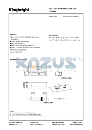 APKA4110SEC datasheet - 4.1 x 1.0mm RIGHT ANGLE SMD CHIP LED LAMP