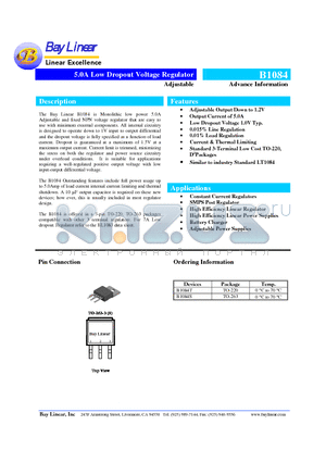 B1084 datasheet - 5.0A Low Dropout Voltage Regulator