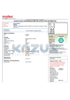 AA-815-10T datasheet - Avikrimp Flanged Spade Tongue Terminal for 22-18 AWG Wire, Stud Size 10, MylarTape Carrier