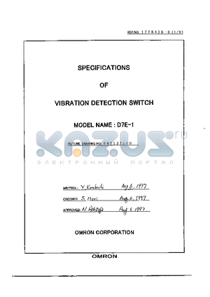 D7E-1 datasheet - Specifications of Vibration Detection Switch