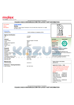 AA-833-10 datasheet - Avikrimp Ring Tongue Terminal for 18 to 22 AWG Wire, Stud Size 10, Length20.70mm (.814