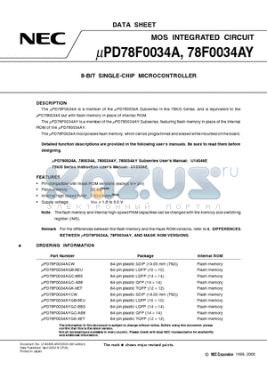 D78F0034A datasheet - 8-BIT SINGLE-CHIP MICROCONTROLLER