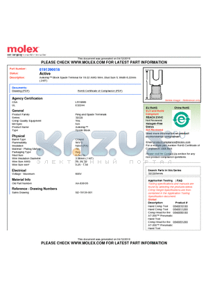 AA-838-06 datasheet - Avikrimp Block Spade Terminal for 18-22 AWG Wire, Stud Size 6, Width 6.22mm(.245