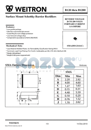 B1100 datasheet - Surface Mount Schottky Barrier Rectifiers