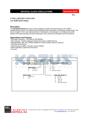 AA-A29LLBH-FREQ datasheet - LVPECL HF/UHF CLOCK (XO)